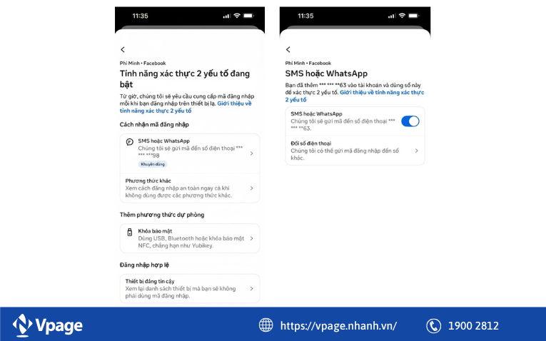 Lựa chọn số điện thoại xác thực